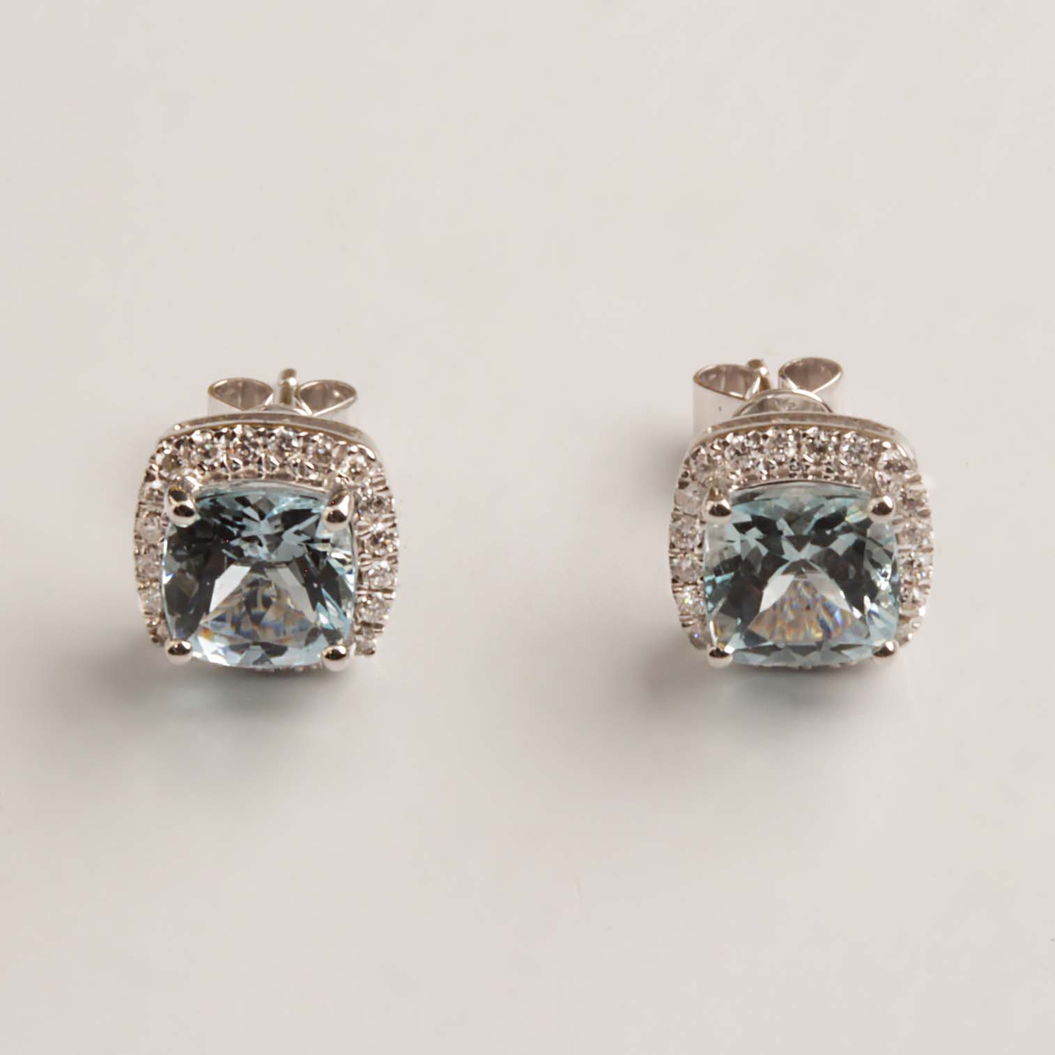 14KW 1.81ct Aquamarine & .19tdw Diamond (40 diamonds) Earrings #210-00092