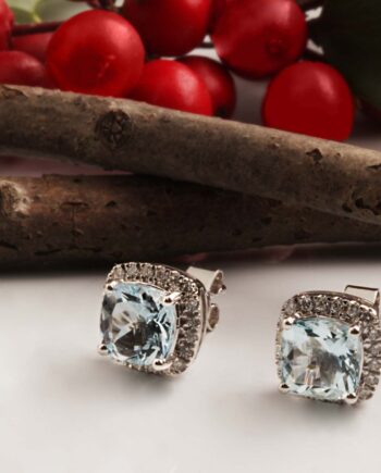 14KW 1.81ct Aquamarine & .19tdw Diamond (40 diamonds) Earrings #210-00092