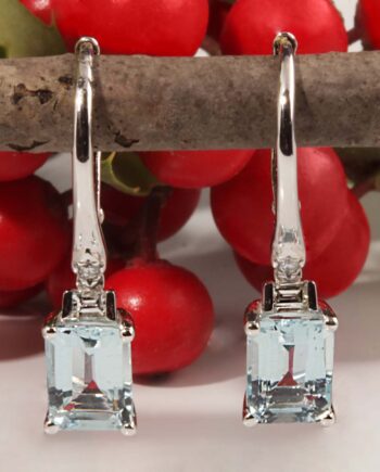14KW 1.88ct Aquamarine w/ .10tdw Diamonds Lever Back Earrings #210-00093
