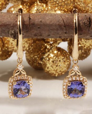 14KY 1.37ct Tanzanite & .13tdw Diamond Lever Back Earrings #210-00094