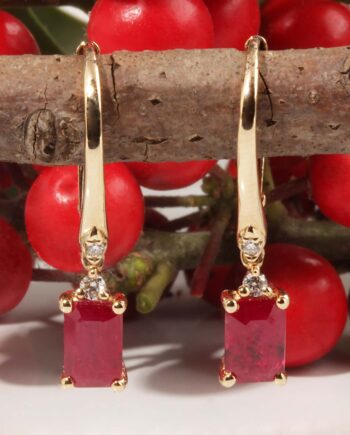 14KY 1.40ct Ruby &.06tdw Diamonds Lever Back Earrings #210-00095