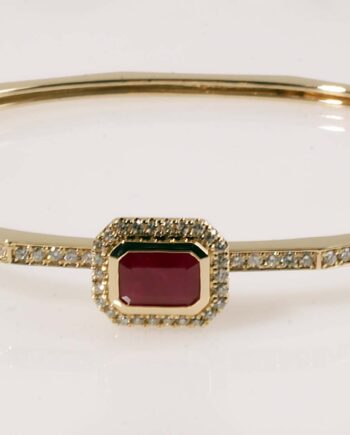 14KYG Emerald Cut Ruby and 74 Diamond Bangle