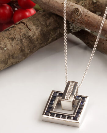14KW 4.4tcw Sapphire & .07tdw Diamond Squared Pendant#098-00084
