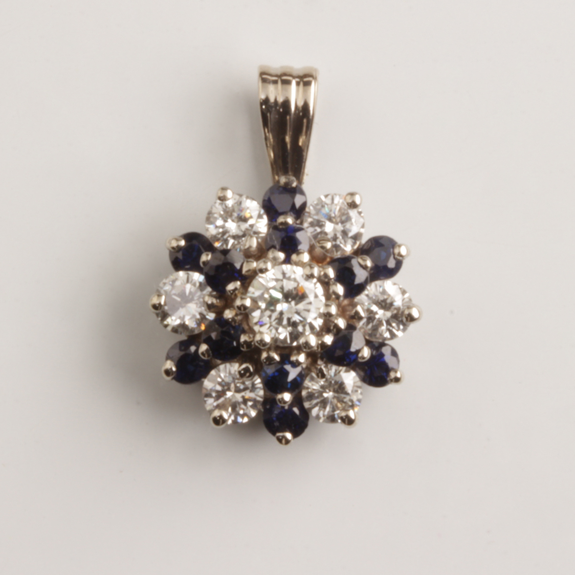 14KW 1ct Sapphire & 1ct Diamond Flower Pendant #098-00087