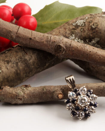 14KW 1ct Sapphire & 1ct Diamond Flower Pendant #098-00087