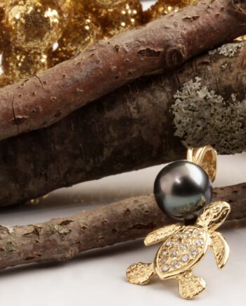 14KY South Sea Black Pearl & .15tdw Diamonds Turtle Charm #098-00088