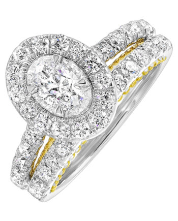 14KW 1/4ct Oval Shaped Diamond w/Halo Setting & Matching Wedding Band 1.00ct tdw