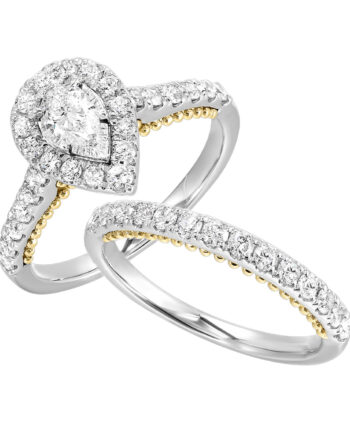14KWG 1/4ct Pear Shaped Diamond w/Halo Setting & Matching Wedding Band 1.00ct tdw