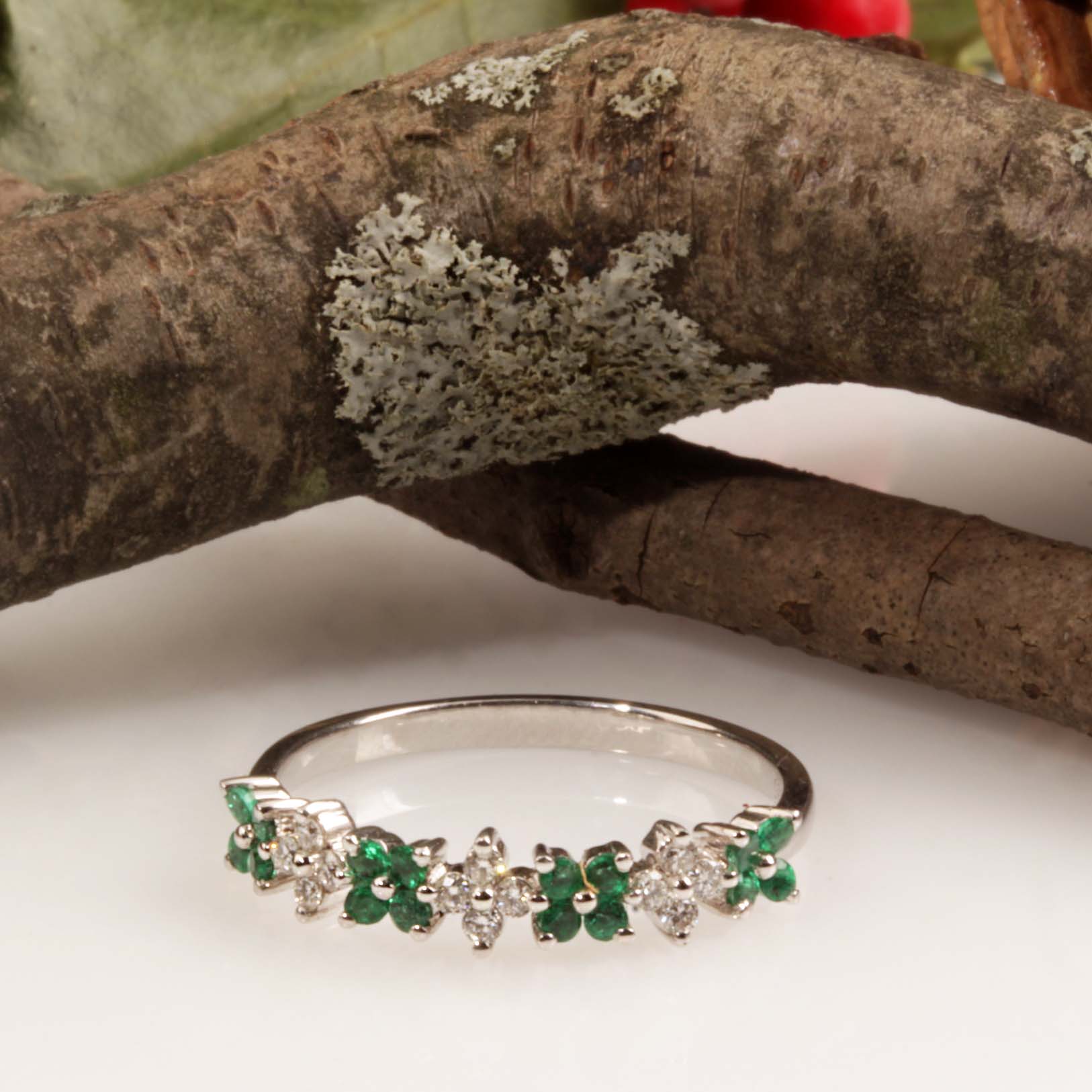 14KW .31ct Emerald & .16tdw Diamond Ring #200-00089