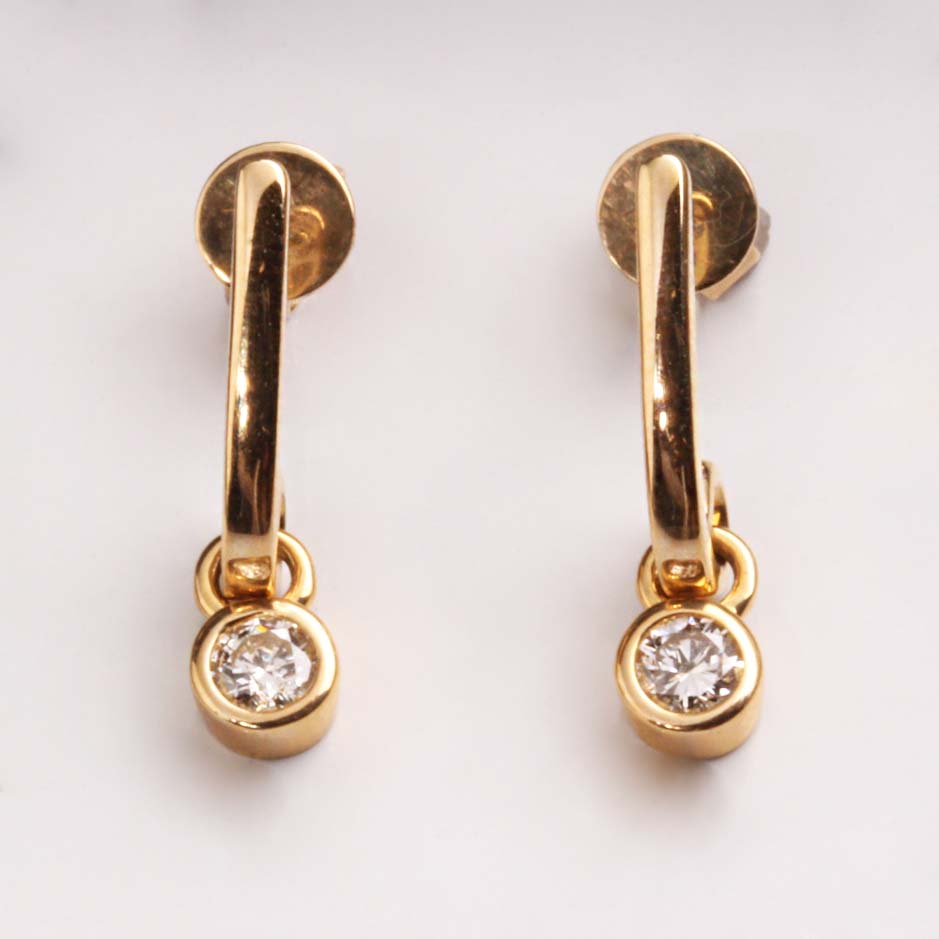 14KT Yellow Gold Bezel Set Diamond Dangle Earrings #150-00040