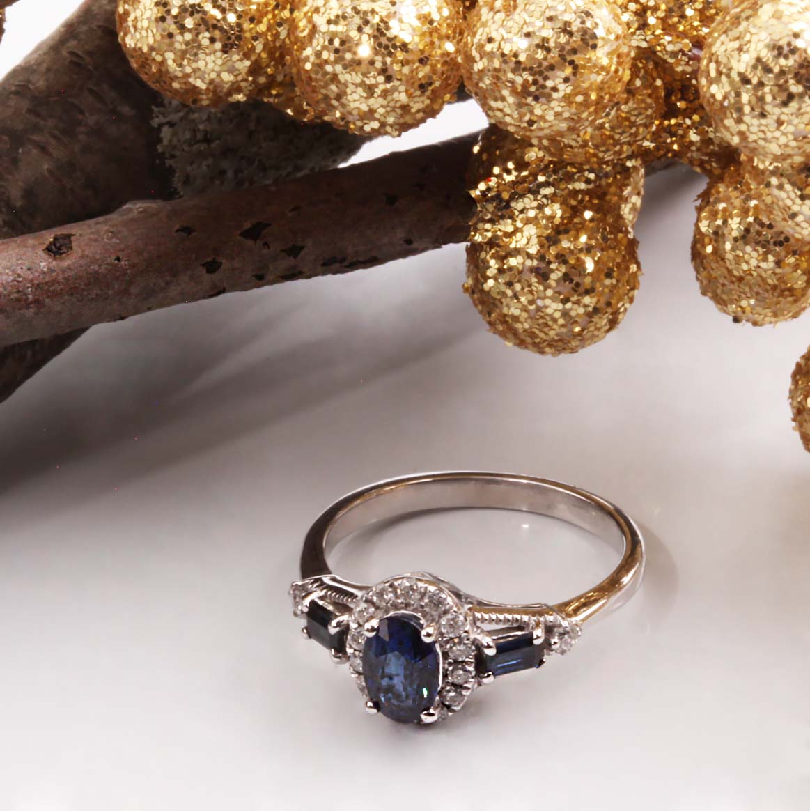 14K White Gold Sapphire & Diamond Ring #200-00094