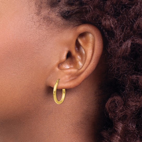 14KT Yellow Gold Lever Back Hoop Earrings #425-00024