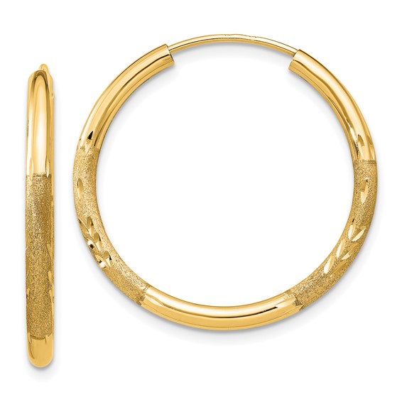14KT Yellow Gold Hoop Earrings w/ Leaf Design #425-00025