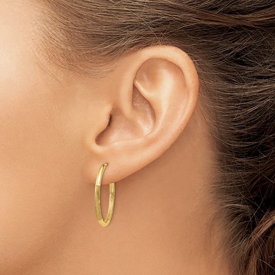 14KT Yellow Gold Hoop Earrings w/ Leaf Design #425-00025