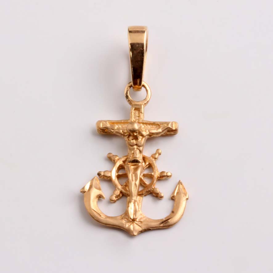 14K Yellow Gold Anchor w/ Crucifix Charm #435-00039