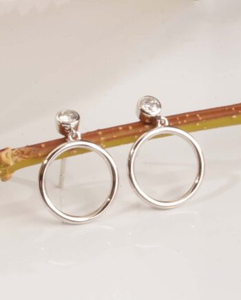 14KWG .18tdw Bezel Set Diamond w/ Dangle Hoop Earring