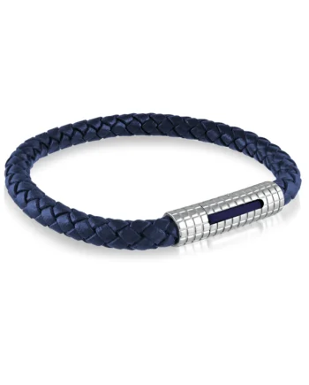 Stainless Steel Blue IP Push Clasp w/ Blue Leather Bracelet