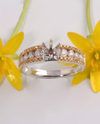 14K White Gold Yellow & White Diamonds Semi-Mount