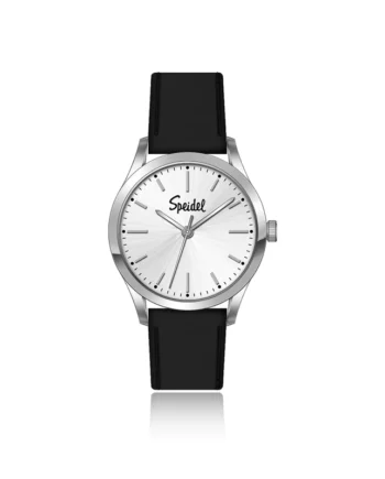 Mens Speidel Silver Sunray Dial Watch with Black Leather Band