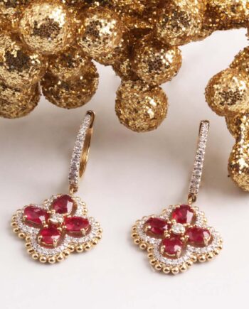 14KT Yellow Gold 1.69ct Ruby & .41tdw Diamond Dangle Earrings #150-00131