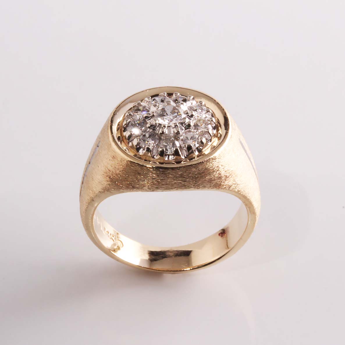 14KT Yellow Gold .75dwt Diamond Cluster-Top Signet Ring #098-00100