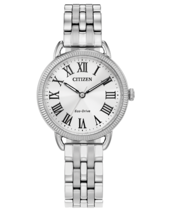 Ladies Stainless Steel Classic Coin Edge Citizen Eco Drive Watch w/ Roman Numeral Dial