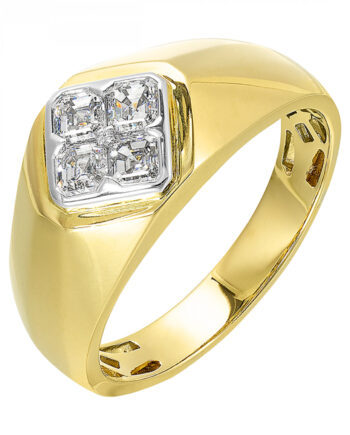 14KYG Men's 3/4ct 4 Ascher Cut Diamond Ring