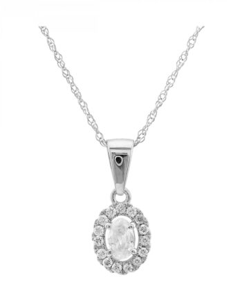 14KWG 1/4ct tdw Oval Shaped Halo Diamond Pendant