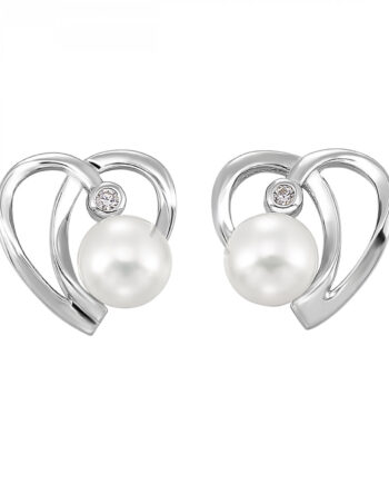 Sterling Silver Pearl & White Stone Earrings