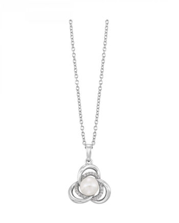 Sterling Silver Pearl w/ White Crystal Pendant