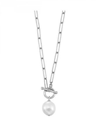 Sterling Silver Paperclip w/ Pearl Drop & Toggle Clasp