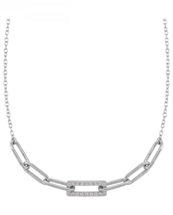 Sterling Silver & White Stone Paperclip Necklace