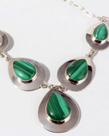 ESTATE Sterling Silver Pear Shape Malachite Necklace