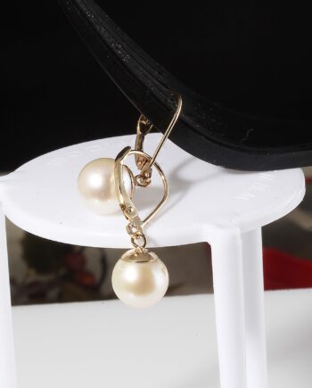 Dangle Lever Back Pearl Drop Earrings in 14K Yellow Gold