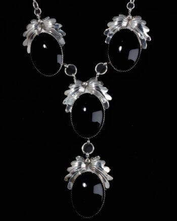 Sterling Silver Oval Onyx Necklace