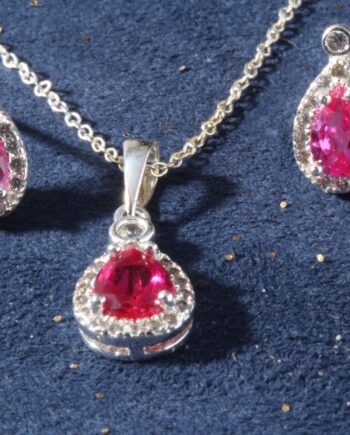 Sterling Silver Tear Drop CZ & Synthetic Ruby SET
