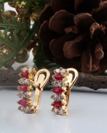 ESTATE 18KT Yellow Ruby Earrings .48dtw .55tgw