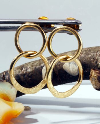 18KY Hammered Interlocking Circle Dangle Earrings