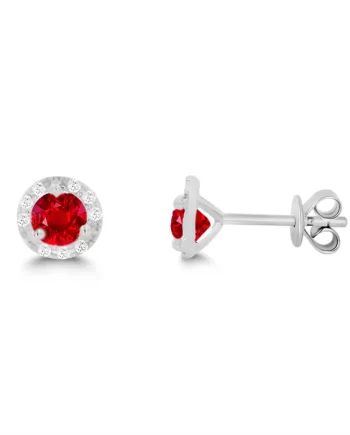 14KT White Gold .60ctw Ruby & .08 Diamond Halo Earrings