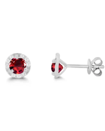 14KT White Gold .80ctw Garnet & .08 Diamond Halo Earrings