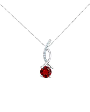 14KT White Gold .06tdw Diamond & 1.05ct Garnet Pendant
