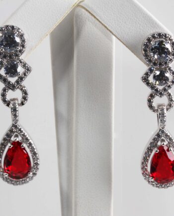 S/S White & Red CZ Earrings (Approx.1.75") #645-00096