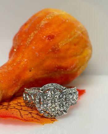 14K WG Cluster Halo Diamond Ring