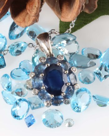 14K Blue Saph w/ Dia Pendent