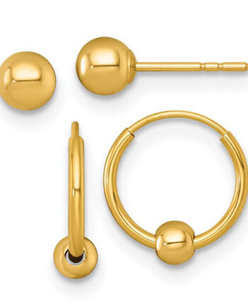 14K Set Of Two Post And Hoop W/ Bead Earrings