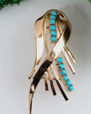 14K Retro Vintage Brooch W/ Sculptural Form Pendant