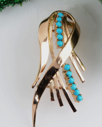 14K Retro Vintage Brooch W/ Sculptural Form Pendant