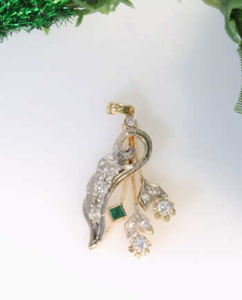 14K Vintage Emerald W/ Diamonds Pendant