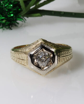 14K Vintage Diamond Ring W/ Hand Graving
