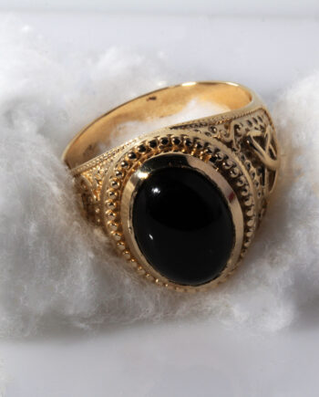 14K YG Gold-Tone Ring W/ Oval Black Onyx Masonic